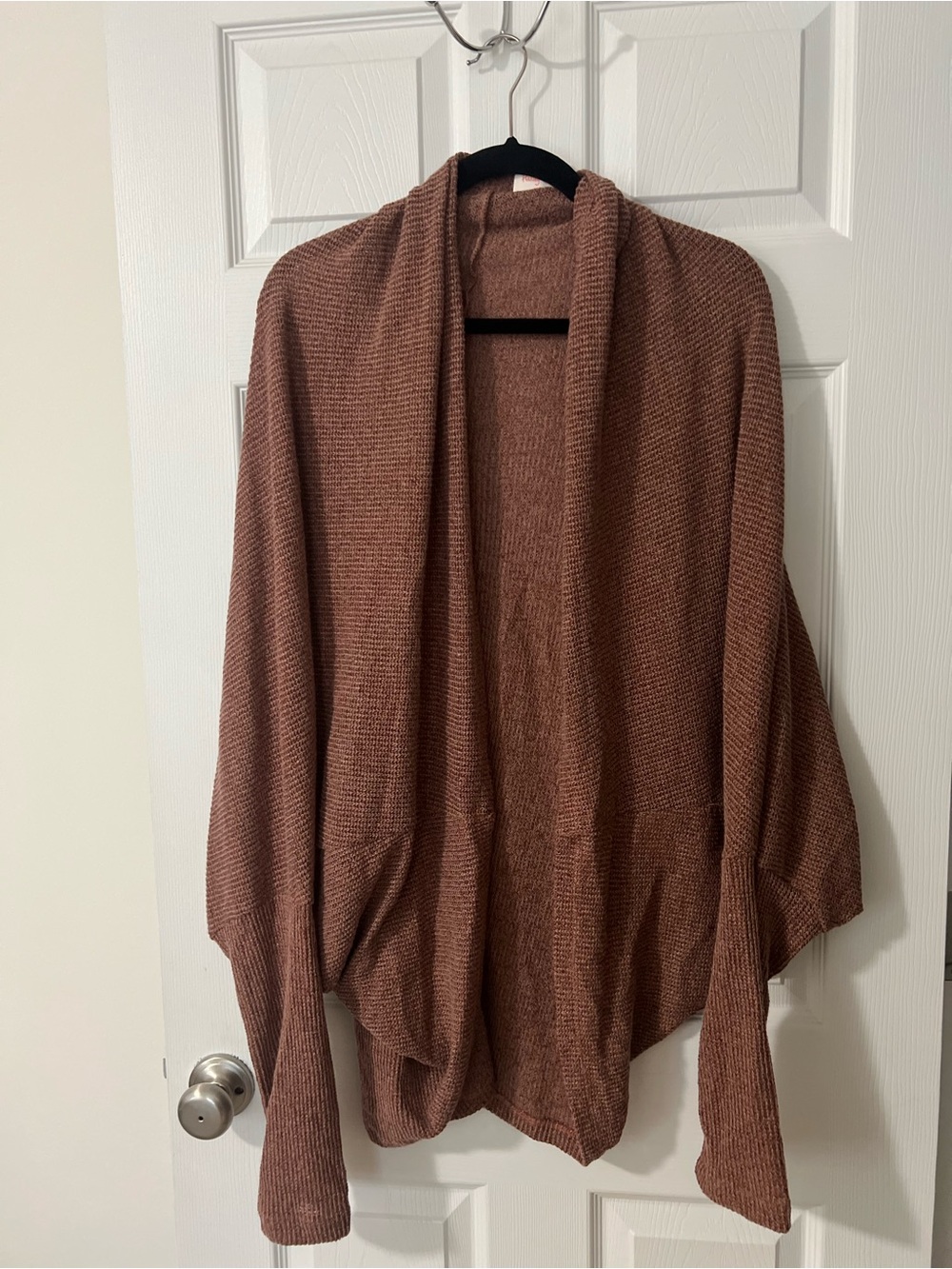 Open-Front Draped Cardigan in Rust Brown